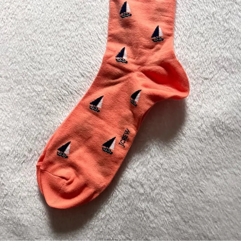 J.Crew Men's Nautical Sailboat Orange Printed Graphic Preppy Socks  NWT